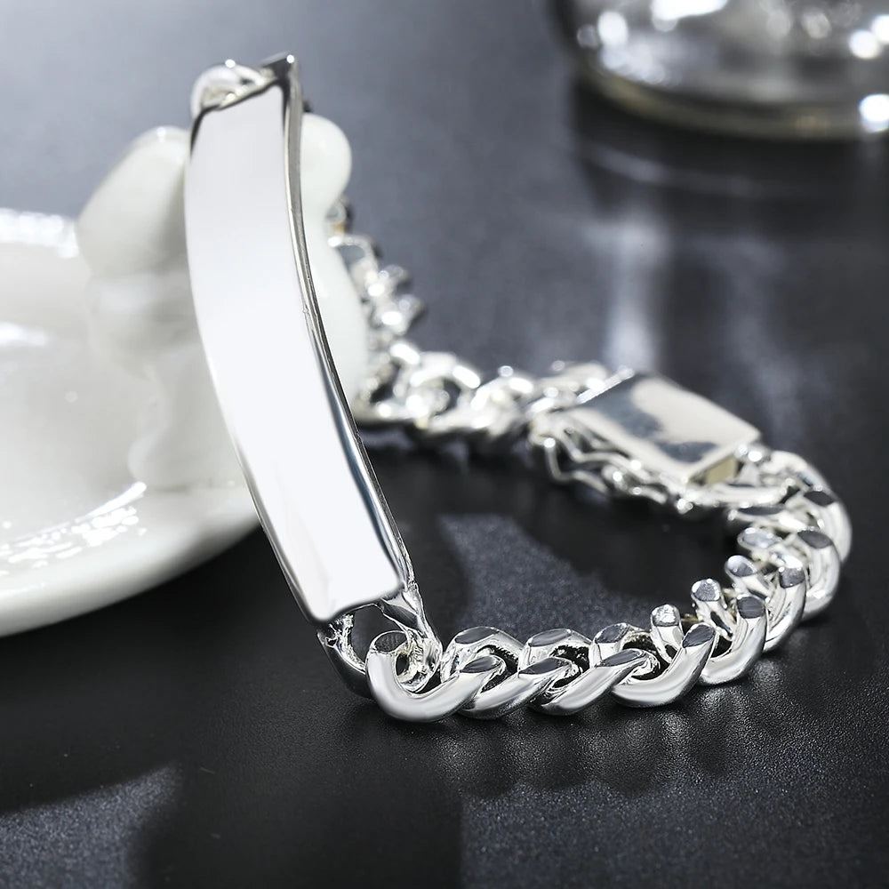 Men's Engravable Silver ID Bracelet