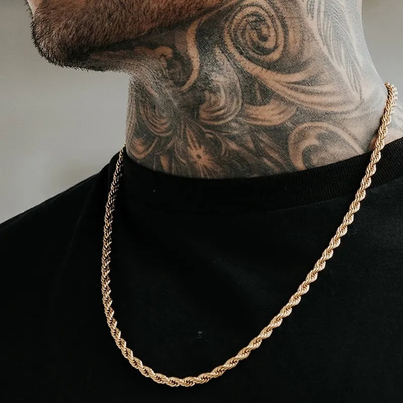 Men's Gold Rope Chain Necklace