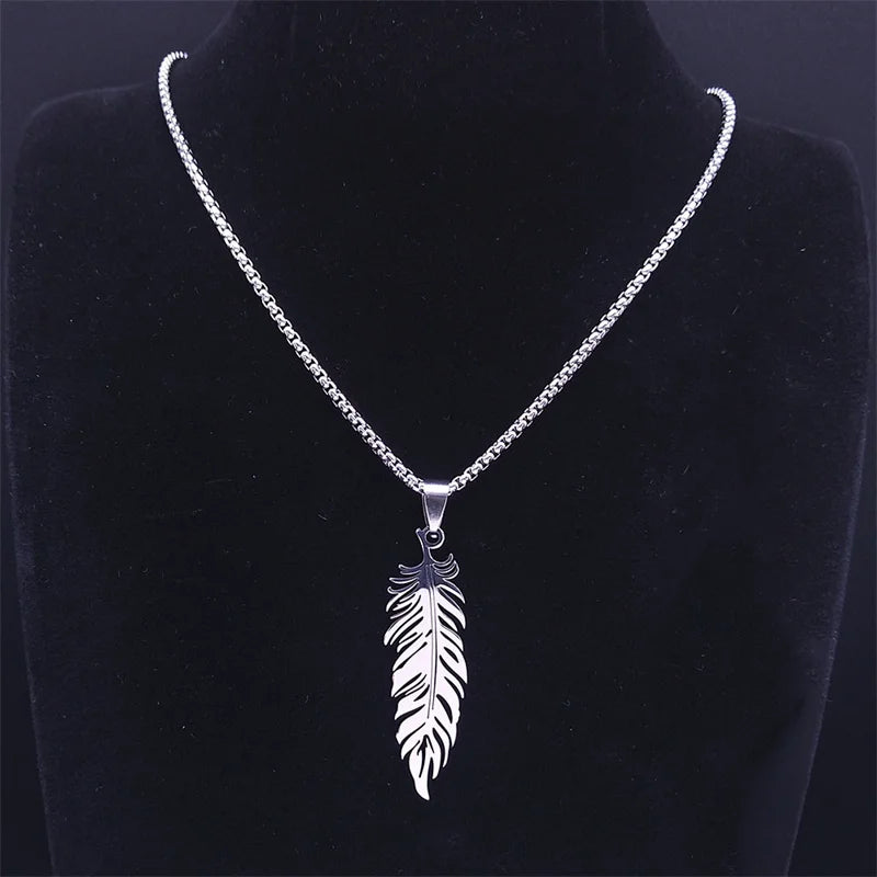 Men's Stainless Steel Feather Pendant Necklace