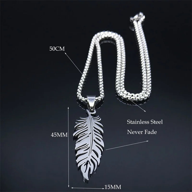 Men's Stainless Steel Feather Pendant Necklace