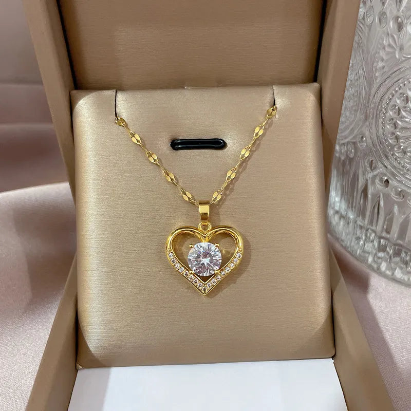 Golden Heart Crystal Pendant Necklace